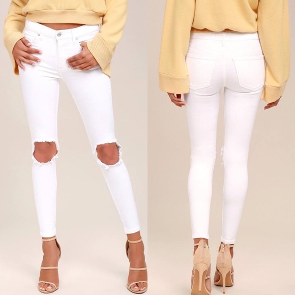 Free People Denim - Free People Highrise Busted Knee Skinny Jeans